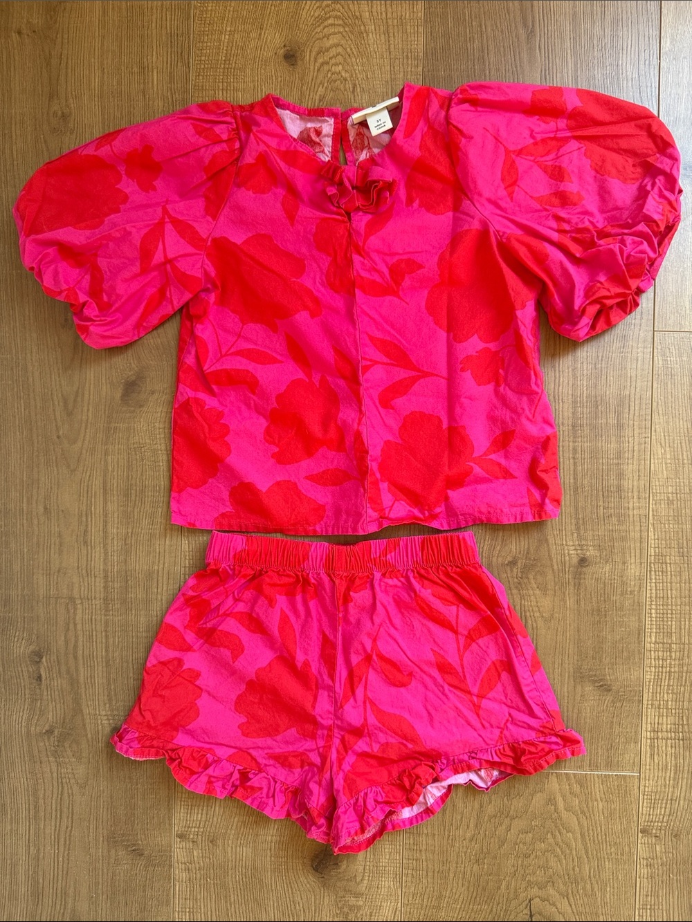 kate spade Hot Pink & Red Floral Puff-Sleeve Set